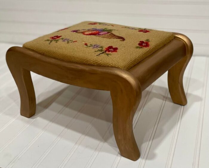 late 19th century antique victorian cornucopia needlepoint footstool 5703