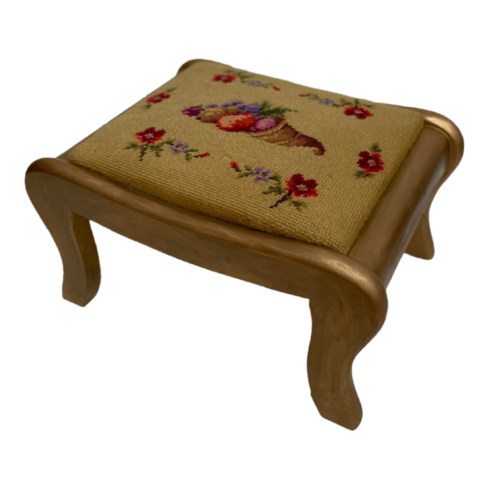 late 19th century antique victorian cornucopia needlepoint footstool 6181