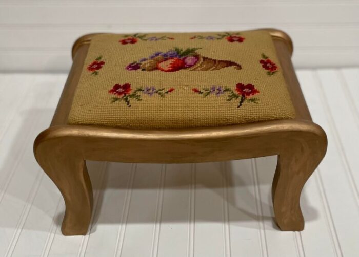 late 19th century antique victorian cornucopia needlepoint footstool 7501