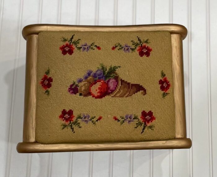 late 19th century antique victorian cornucopia needlepoint footstool 8202