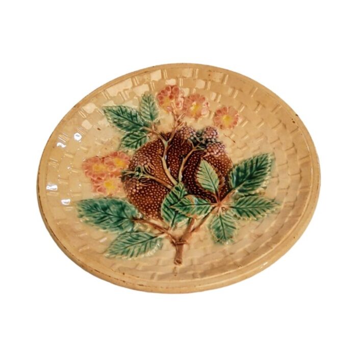 late 19th century majolica faience berry and rose plate 8877