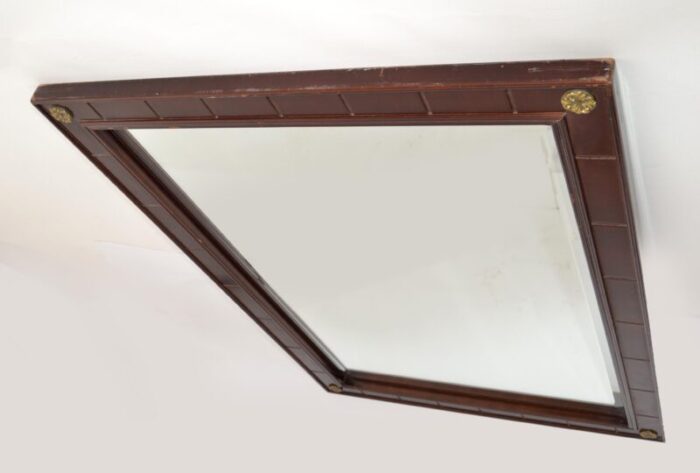 late 20th century cherry wood brass beveled rectangle wall mirror bombay company 8580