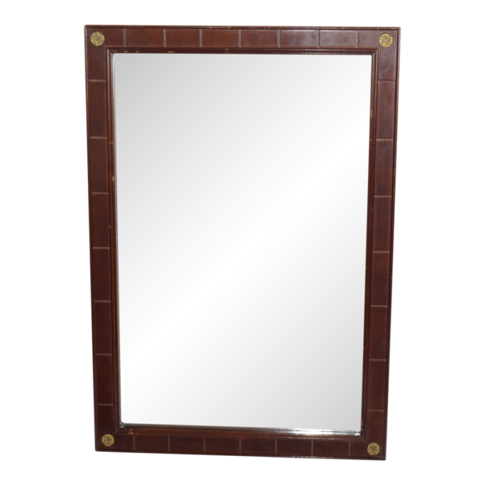 late 20th century cherry wood brass beveled rectangle wall mirror bombay company 9128