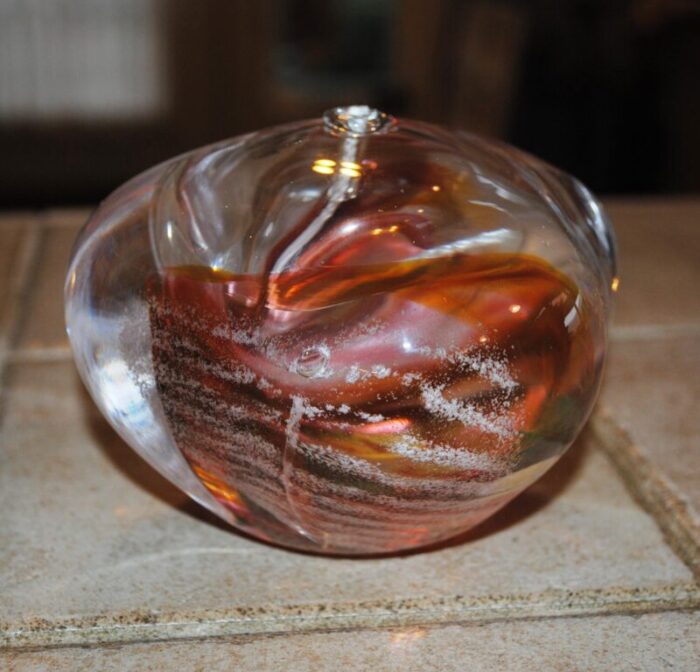 late 20th century hand blown glass paperweight oil lamp by michelle kaptur 9176