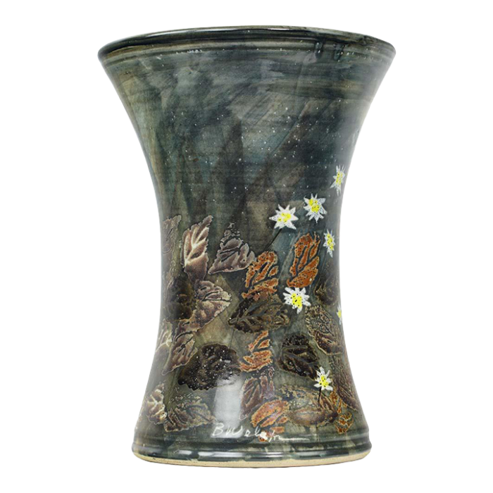 late 20th century hand painted fall foliage ceramic vase 1181