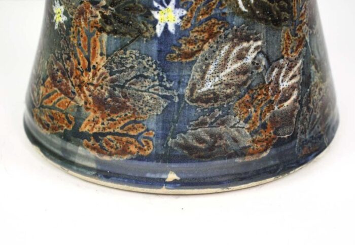 late 20th century hand painted fall foliage ceramic vase 1674