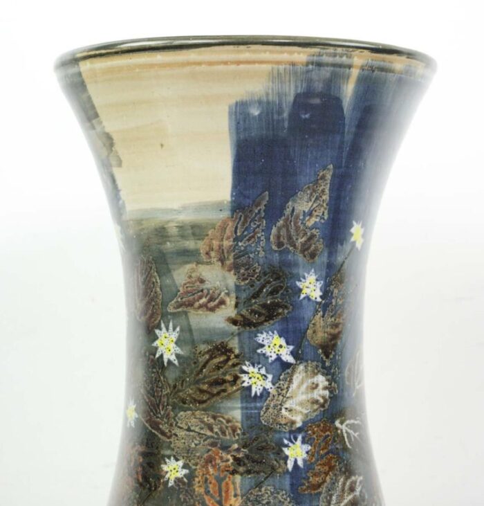 late 20th century hand painted fall foliage ceramic vase 2359