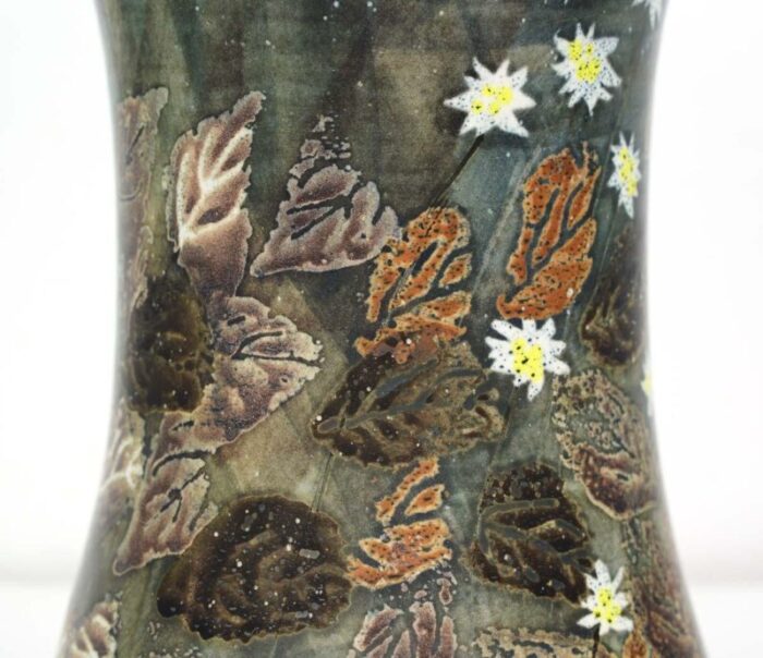 late 20th century hand painted fall foliage ceramic vase 9297