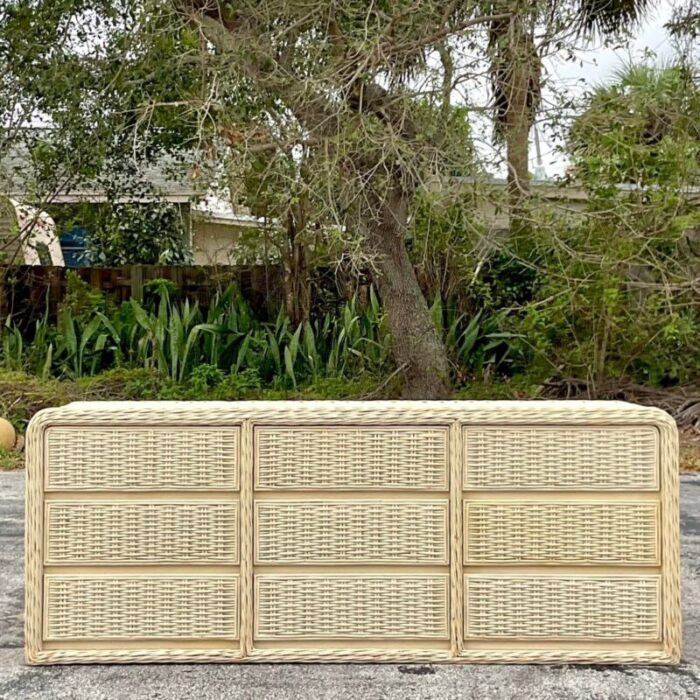 late 20th century vintage coastal painted woven rattan waterfall dresser 2934