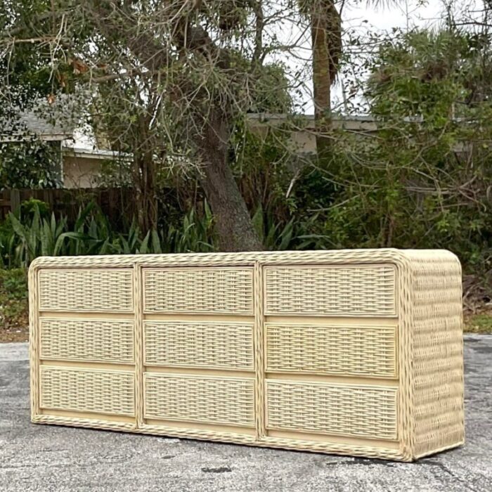 late 20th century vintage coastal painted woven rattan waterfall dresser 5250