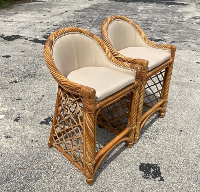 late 20th century vintage coastal twisted rattan barstools a pair 5602 scaled