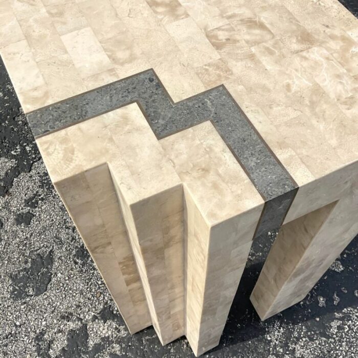 late 20th century vintage contemporary tessellated stone skyscraper table 8649