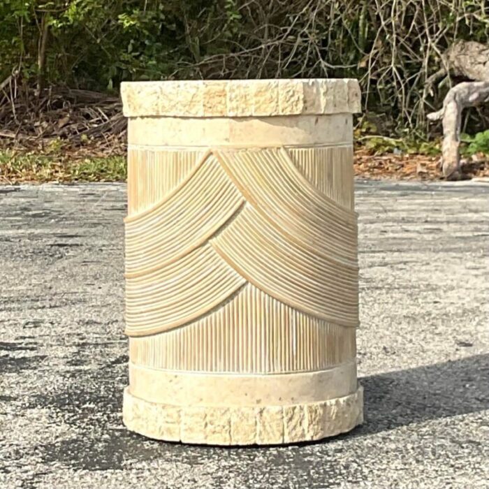 late 20th century vintage washed pencil reed and tessellated stone pedestal 0732