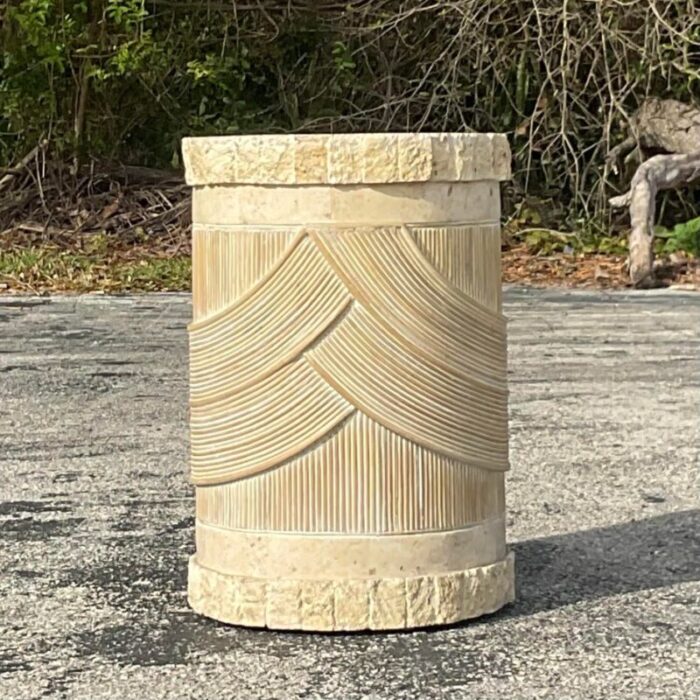 late 20th century vintage washed pencil reed and tessellated stone pedestal 9288