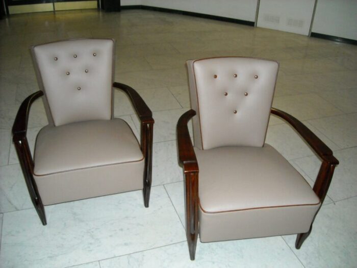 leather and rosewood armchairs 1940s set of 2 6