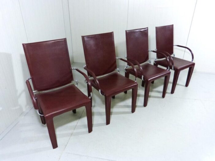 leather arcadia dining chairs from arper italy 1980s set of 4 5768