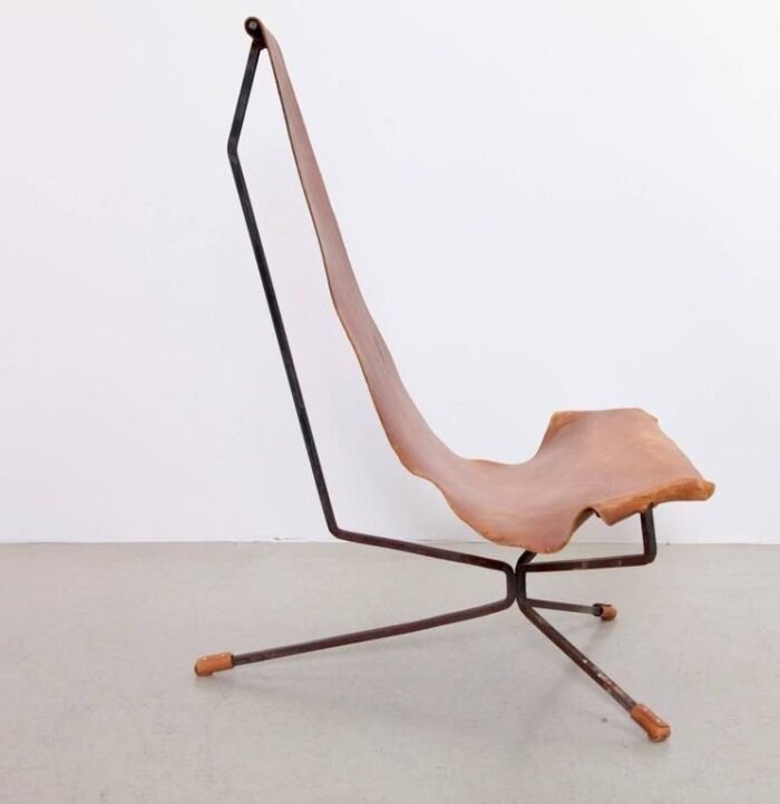 leather lotus lounge chair by dan wenger 1970s 2