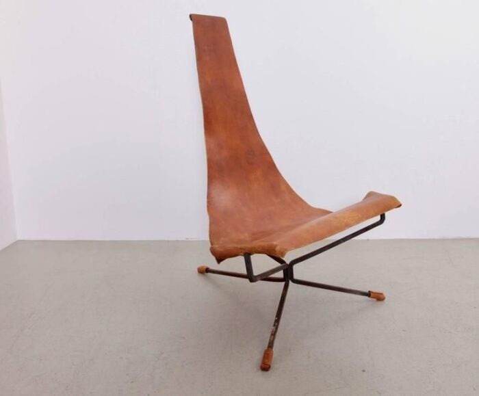 leather lotus lounge chair by dan wenger 1970s 3