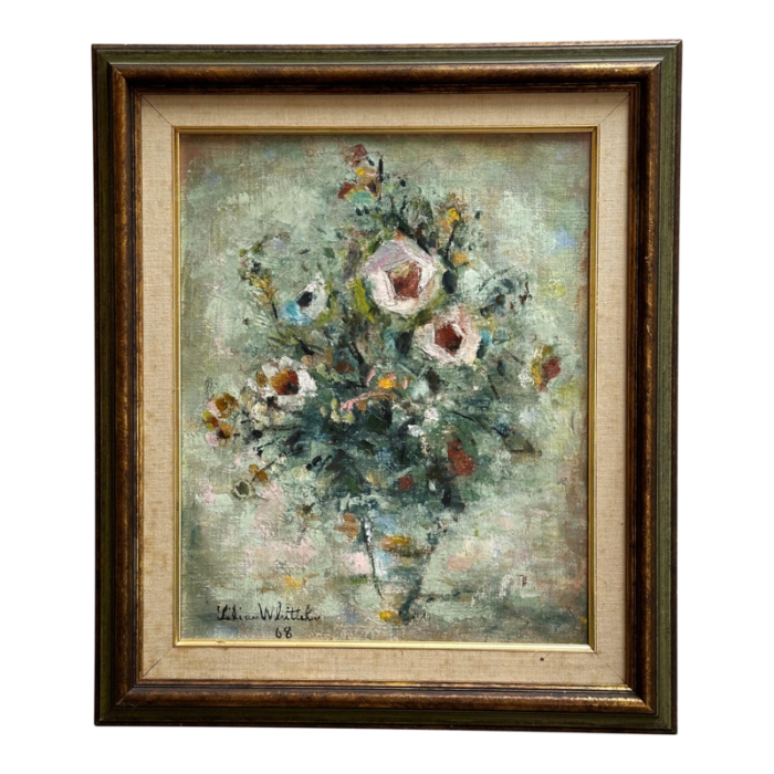 lilian whitteker original floral still life painting on canvas 1968 4782