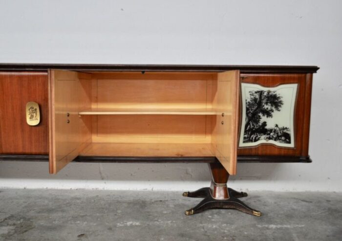 mahogany pearwood brass marbled back lacquered glass top sideboard with mirror from f lli rigamonti desio milano 1940s 10