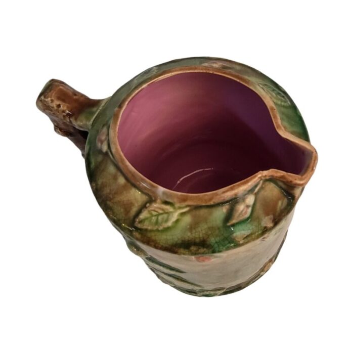 majolica pottery jug dogwood pattern circa 1870 4790