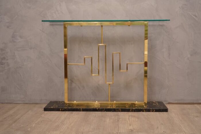 marble brass glass console table 1980s 1