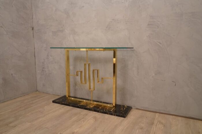 marble brass glass console table 1980s 3