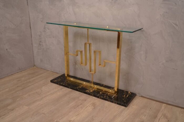 marble brass glass console table 1980s 4