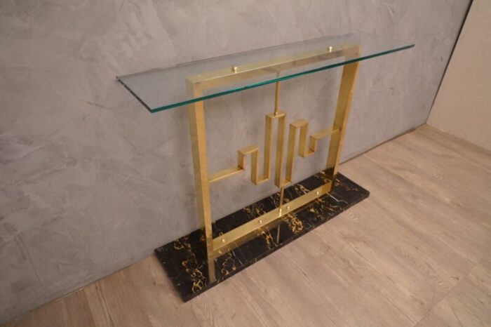 marble brass glass console table 1980s 6