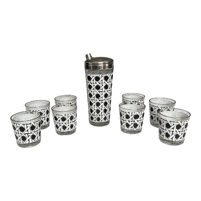 mcm georges briard 8 old fashioned glasses and cocktail shaker set 9 pcs 6415