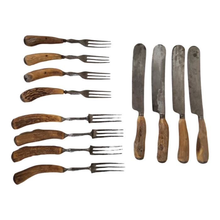 mid 19th century civil war era corsan denton and burdekin antler handle table knives and forks 12 pieces 2588