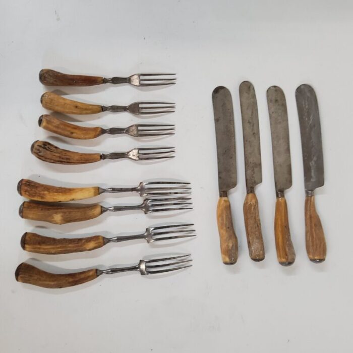 mid 19th century civil war era corsan denton and burdekin antler handle table knives and forks 12 pieces 3287