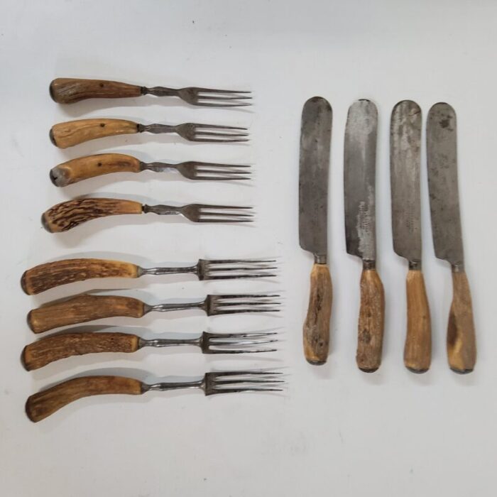 mid 19th century civil war era corsan denton and burdekin antler handle table knives and forks 12 pieces 3335