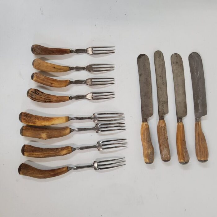 mid 19th century civil war era corsan denton and burdekin antler handle table knives and forks 12 pieces 6693