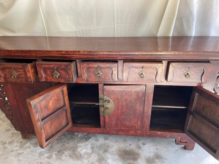 mid 19th century dark red chinese antique sideboard 0469