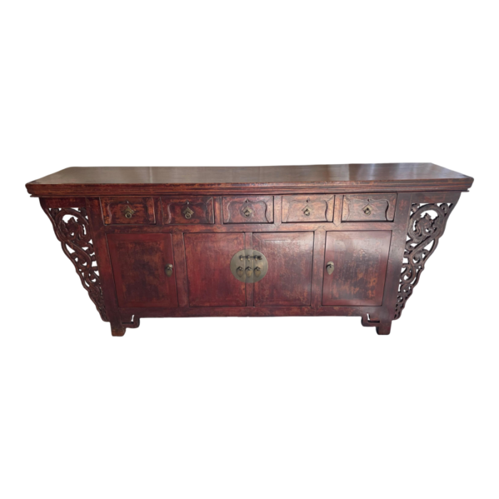 mid 19th century dark red chinese antique sideboard 3991