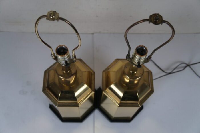 mid 20th century chinoiserie hollywood regency octagonal brass tea caddy canister table lamps a pair 1285