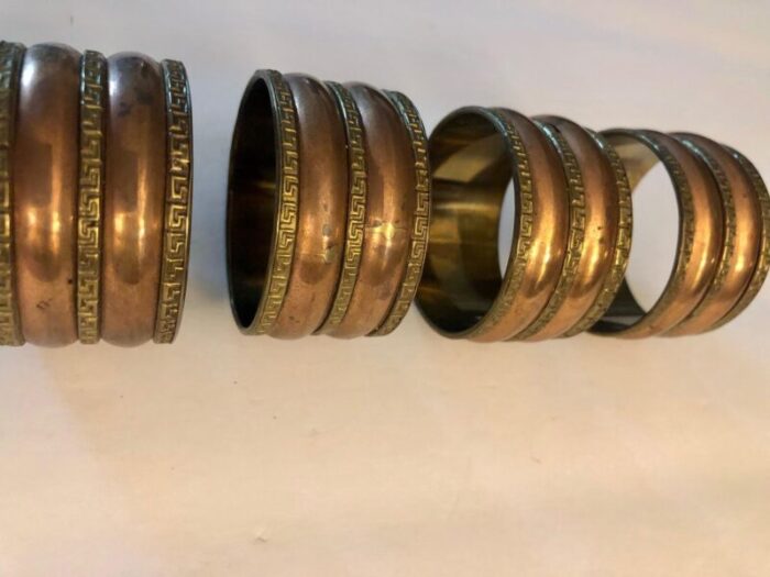 mid 20th century copper and brass greek key napkin rings set of 4 8446