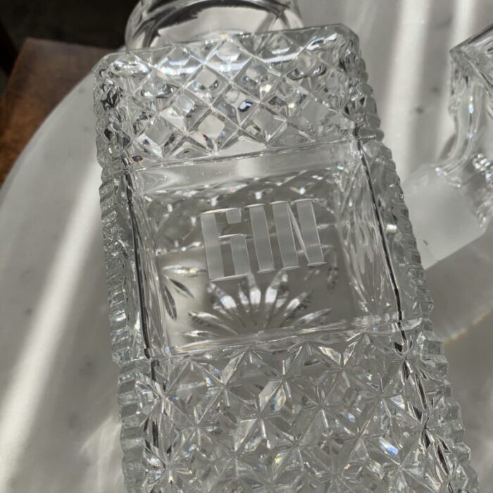 mid 20th century cut crystal decanter etched gin 1866