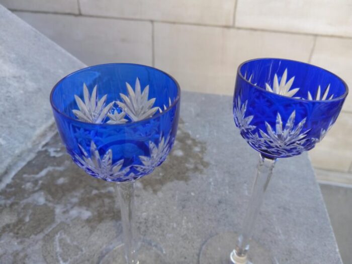 mid 20th century cut to clear cobalt stemmed cordials a pair 2572