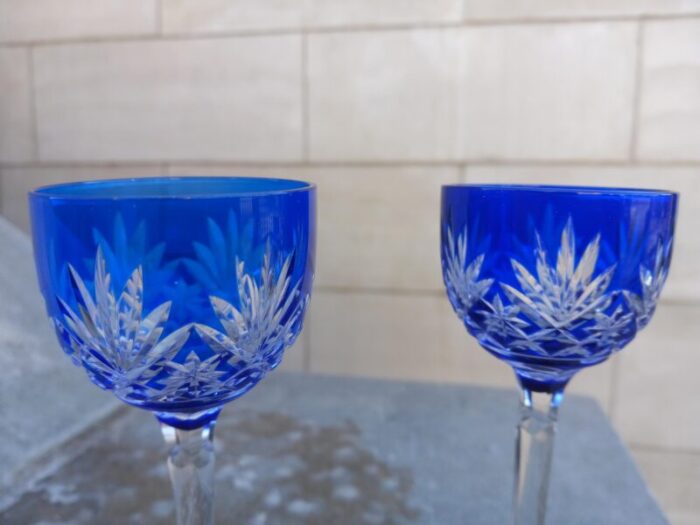 mid 20th century cut to clear cobalt stemmed cordials a pair 3098