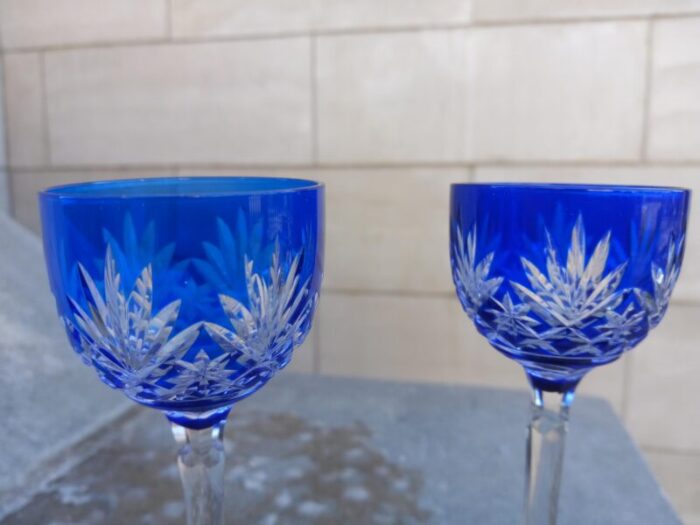 mid 20th century cut to clear cobalt stemmed cordials a pair 7103