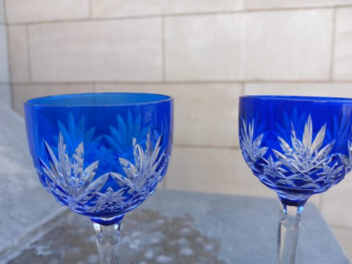 mid 20th century cut to clear cobalt stemmed cordials a pair 8533