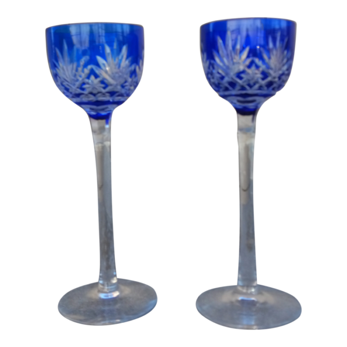 mid 20th century cut to clear cobalt stemmed cordials a pair 9320