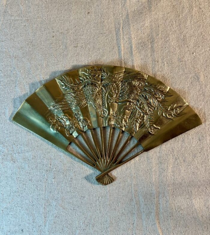 mid 20th century decorative brass wall fan with phoenix imagery 6759