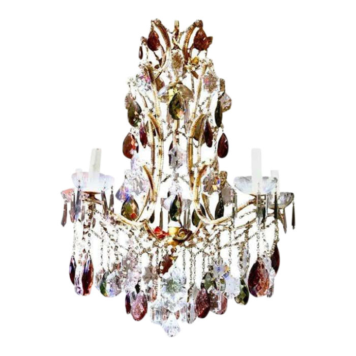 mid 20th century french neoclassical louis xv manner 5 light bronze amethyst crystal chandelier 1603