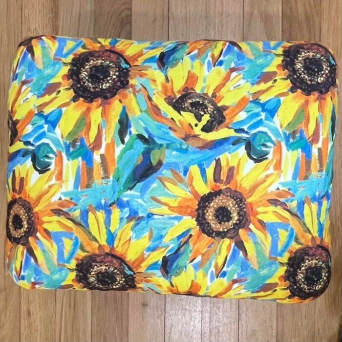 mid 20th century mid century modern footstool upholstered in painterly sunflowers 5408