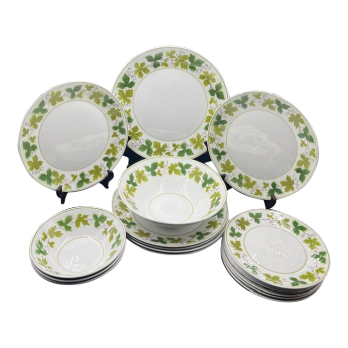 mid 20th century mikasa ivy green wood pattern dinnerware set 18 pieces 2903