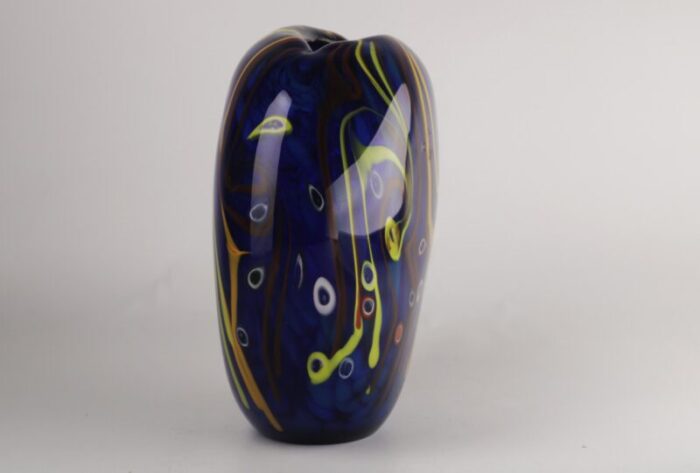 mid 20th century modern italian design colorful glazed blue murano glass vase 9511