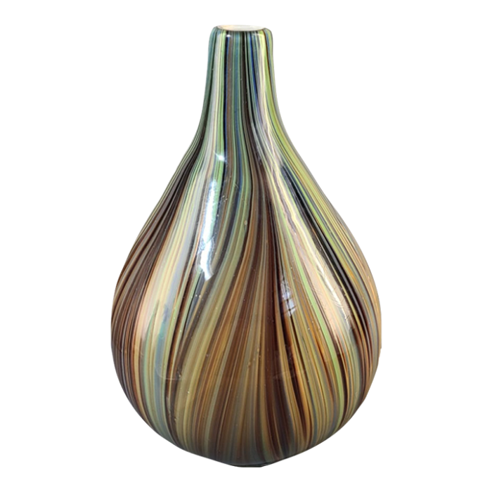 mid 20th century murano style hand blown cashed studio art glass pear shaped multi color vase 6211